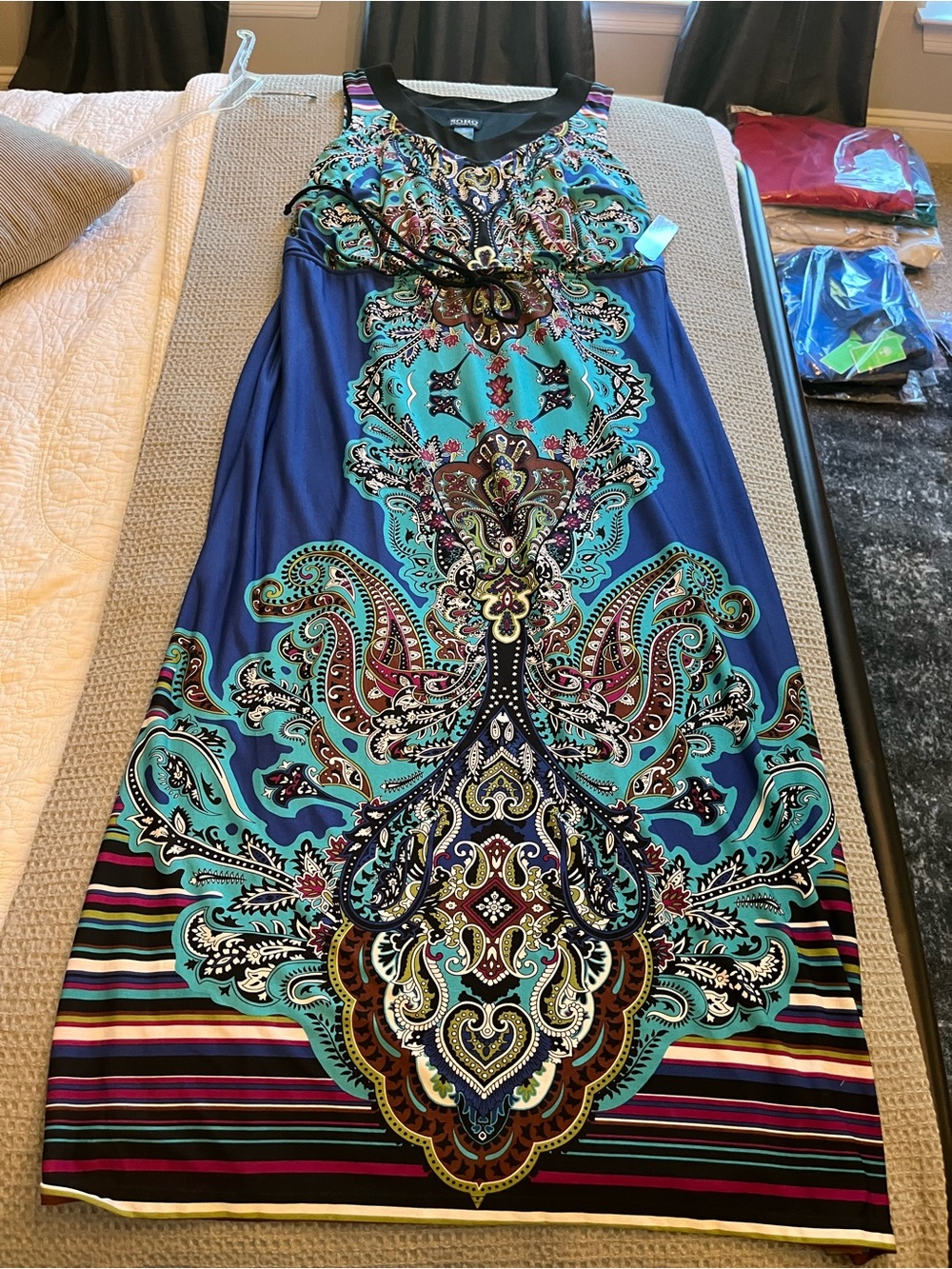 Soho Apparel Teal & Blue Paisley Maxi Dress - Picture 6 of 7